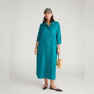 UNIVERSAL STANDARD NWT Odeon Linen Shirt Dress Stretch Pockets Maxi Medium 18/20